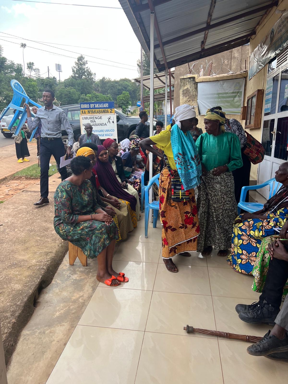 Neighbors gathered outside a community building